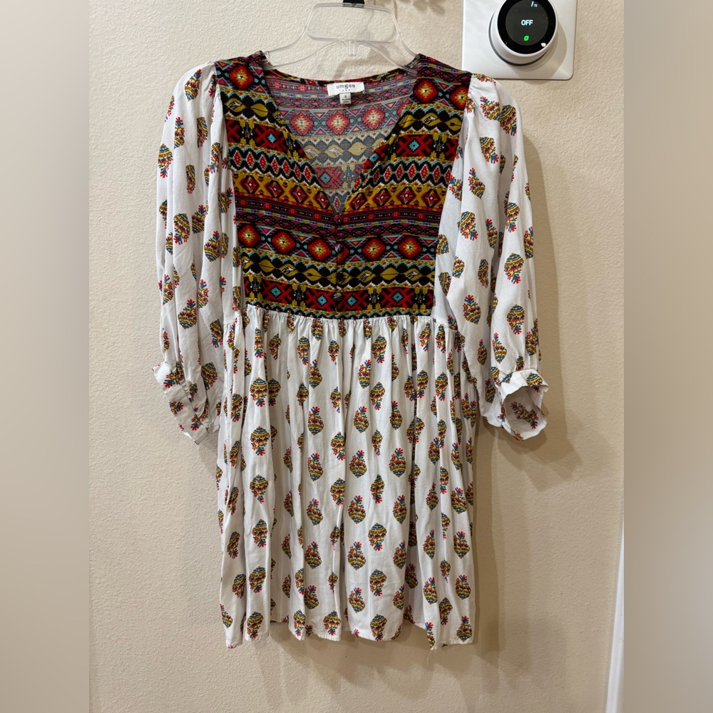 Umgee Mini Dress Boho Hippie Prairie Peasant Size small Dress